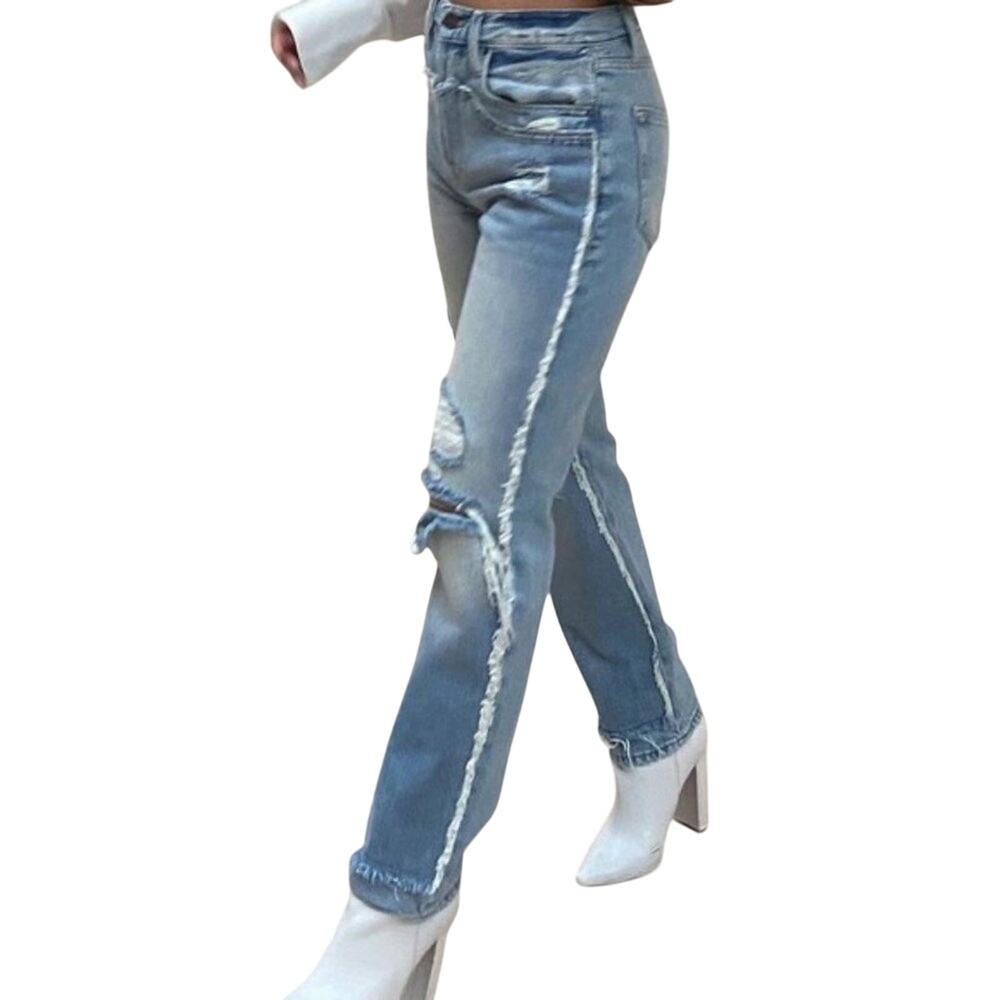 New Frame Premium Denim Layered-look Button Fly Straight Leg Jeans Size 24
